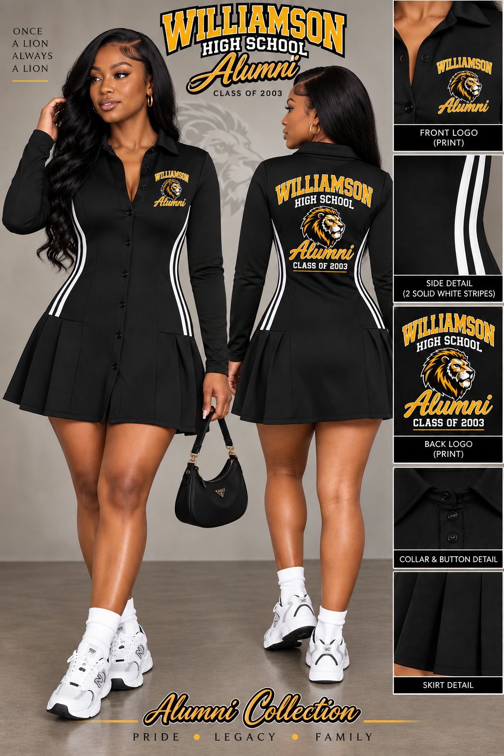 WHS COLLARED PLEATED SKIRT LS MINI DRESS