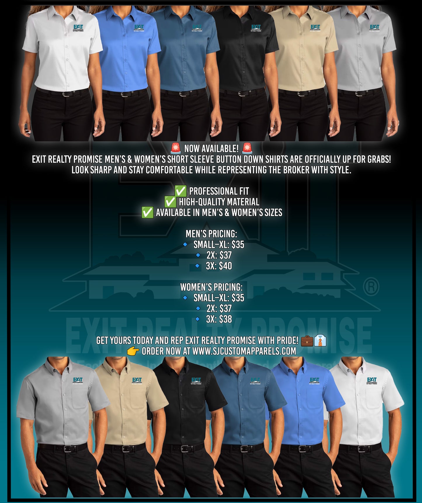 Exit Realty  Men & Women Short Sleeve Button-Down Shirt
