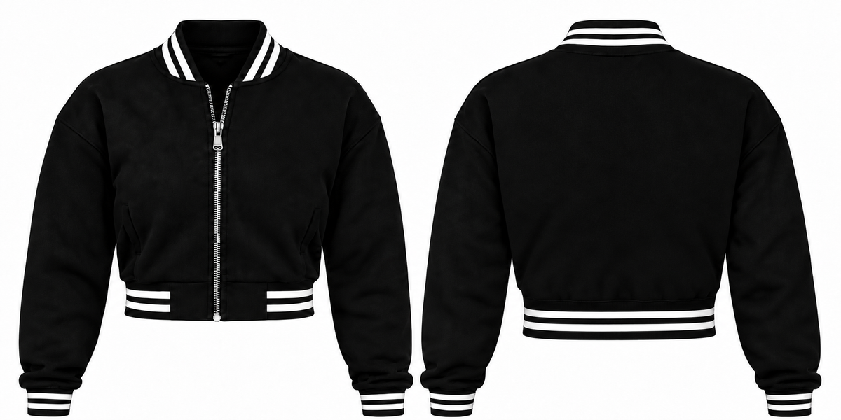 Black Women Varsity Crop Top Jacket