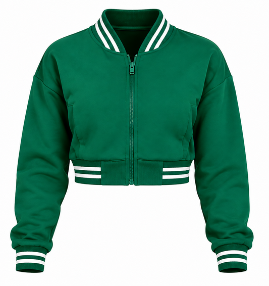 Kelly Green Crop Top Varsity Jacket